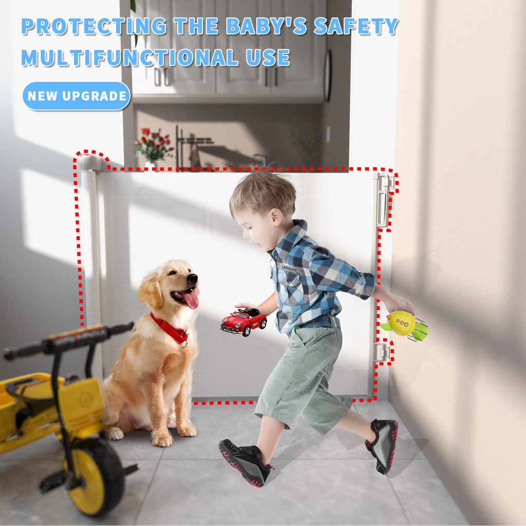 Extra Wide Kids Pets Gate Retractable Dog Gate.