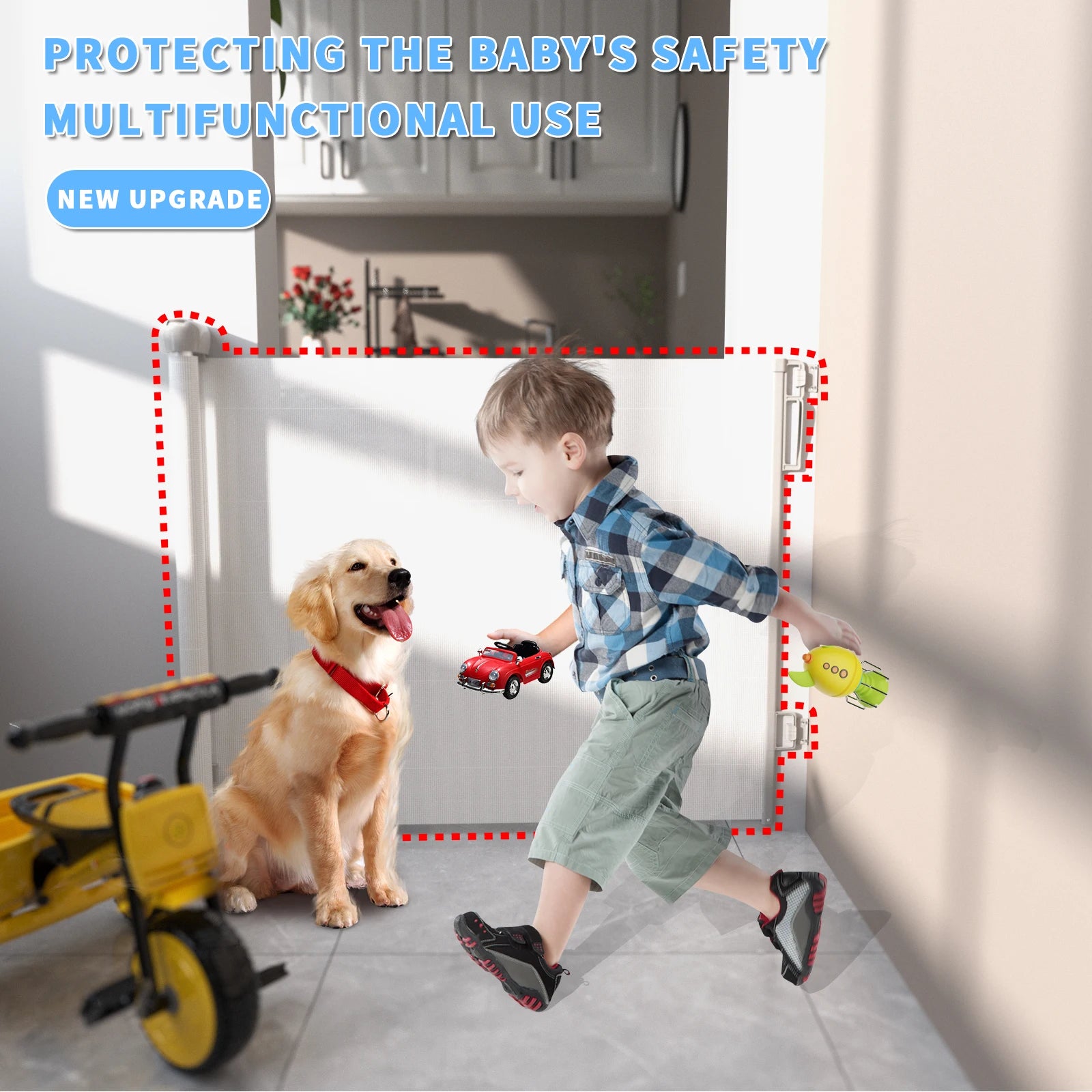 Extra Wide Kids Pets Gate Retractable Dog Gate.