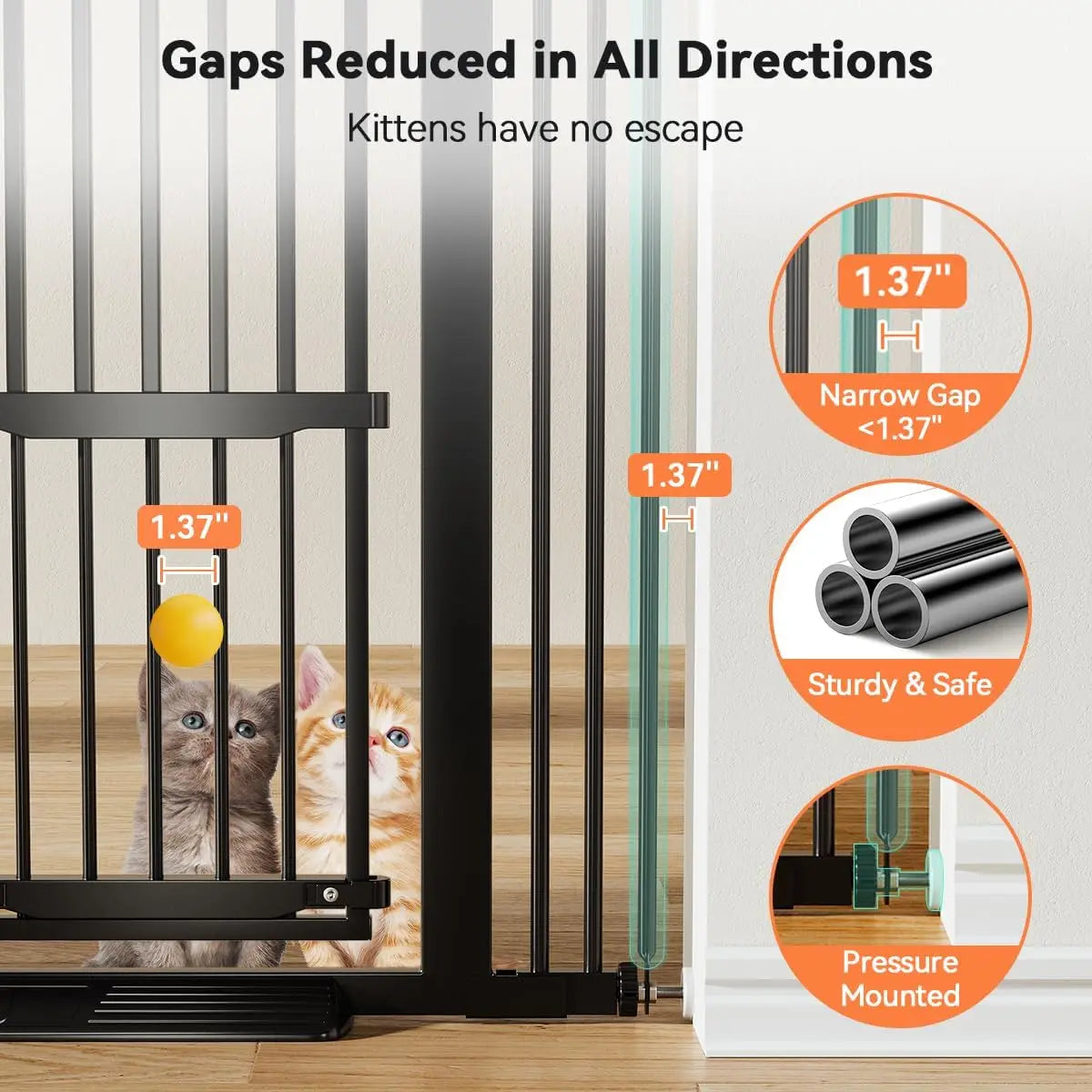 55.1" Tall Adjustable Cat Gate with Pet Door, Pressure Mounted for Stairs and Doorways