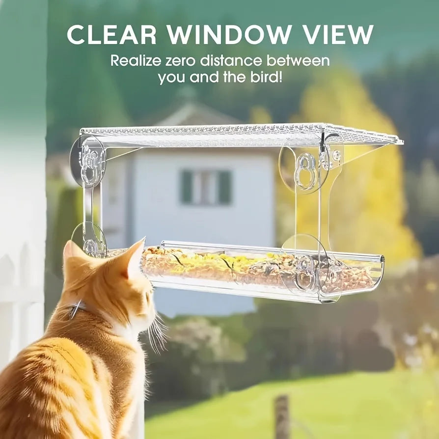Indestructible Large Window Bird Feeder with Removable Seed & Water Tray, with 4 Super Strong Adhesive Hooks.
