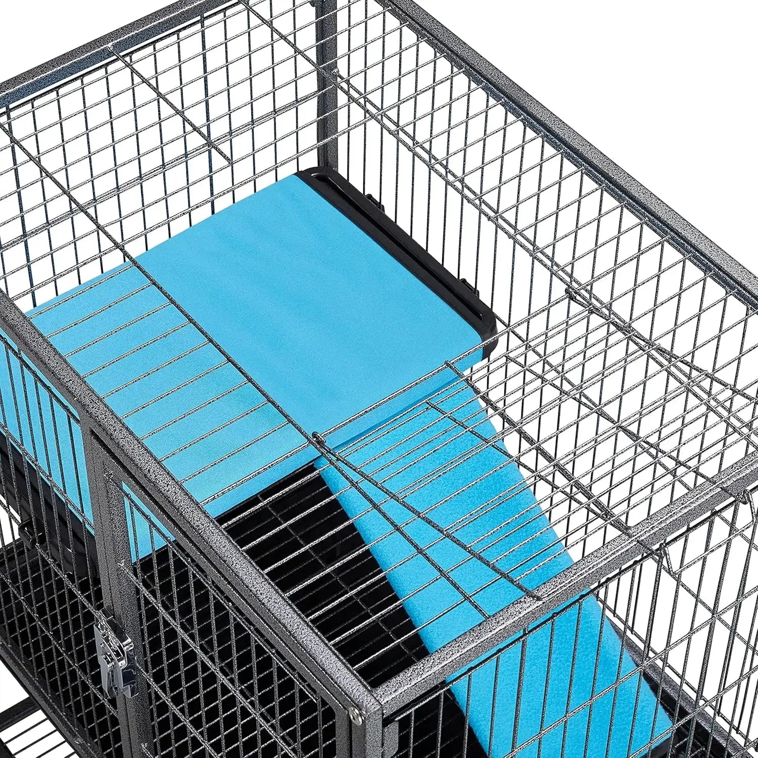 Metal 34'' Ferret Cage Critter Indoor for Adult, 2-Tiers Small Tray＆Shelf, Black