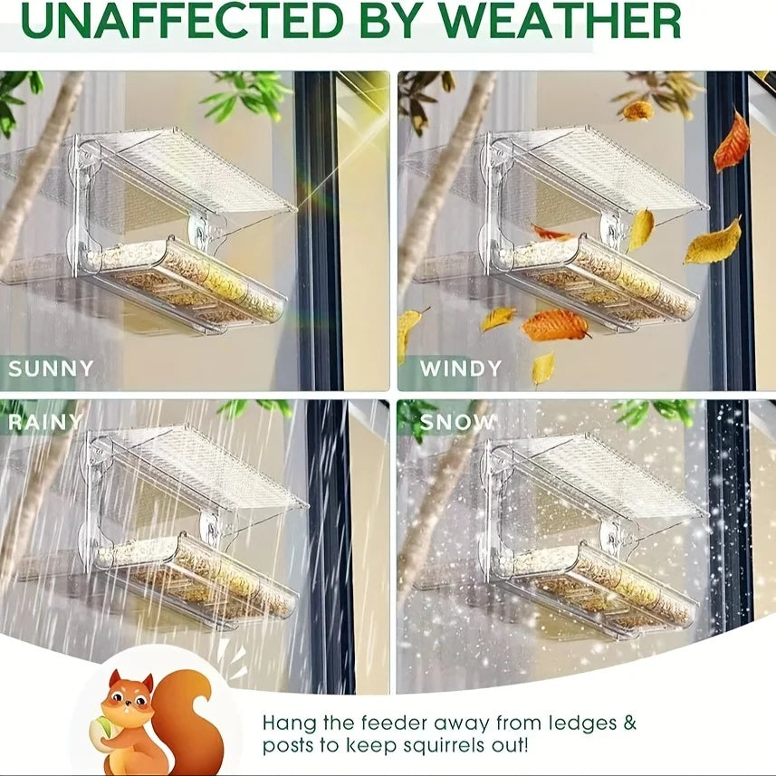 Indestructible Large Window Bird Feeder with Removable Seed & Water Tray, with 4 Super Strong Adhesive Hooks.