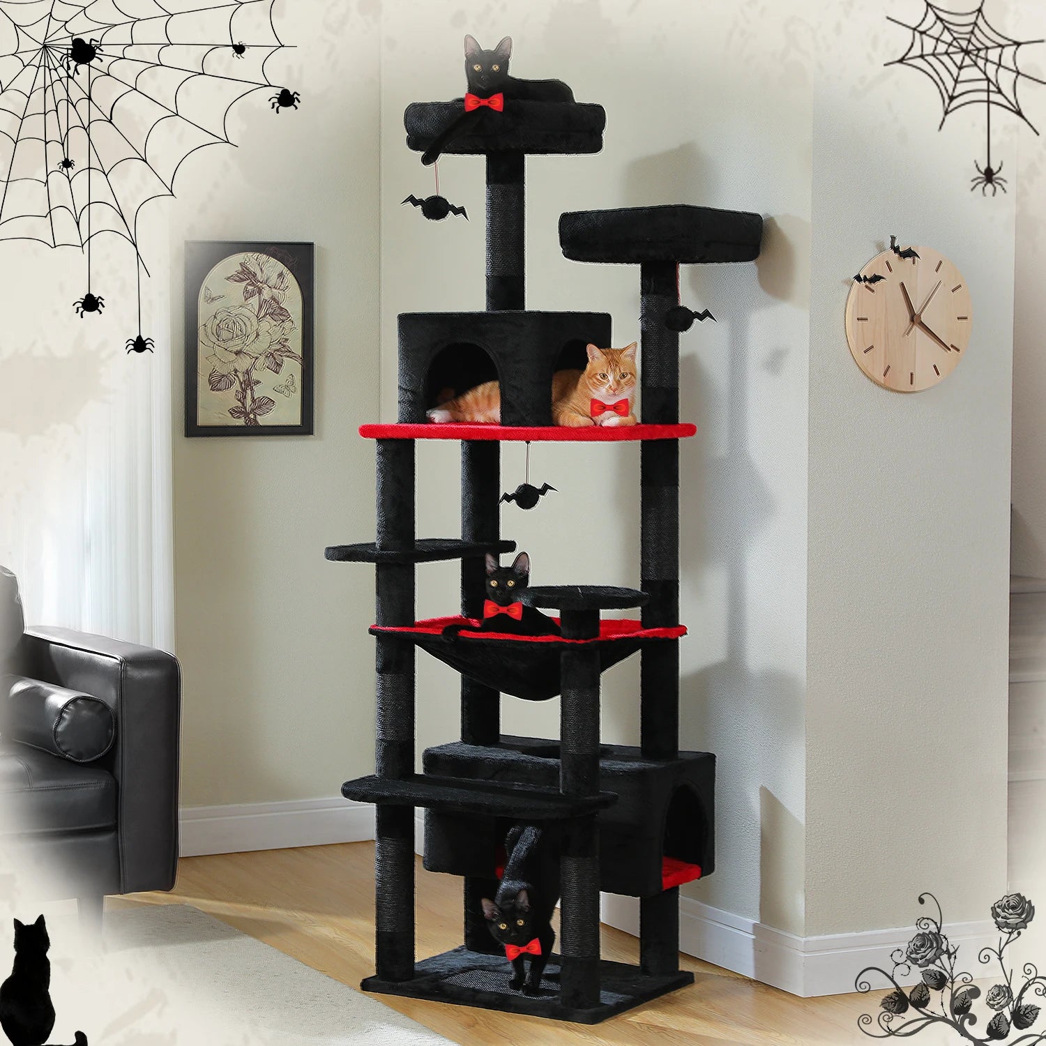 Large Cat Tree and Tower for Indoor Cats With Sisal-Covered Scratching Posts.