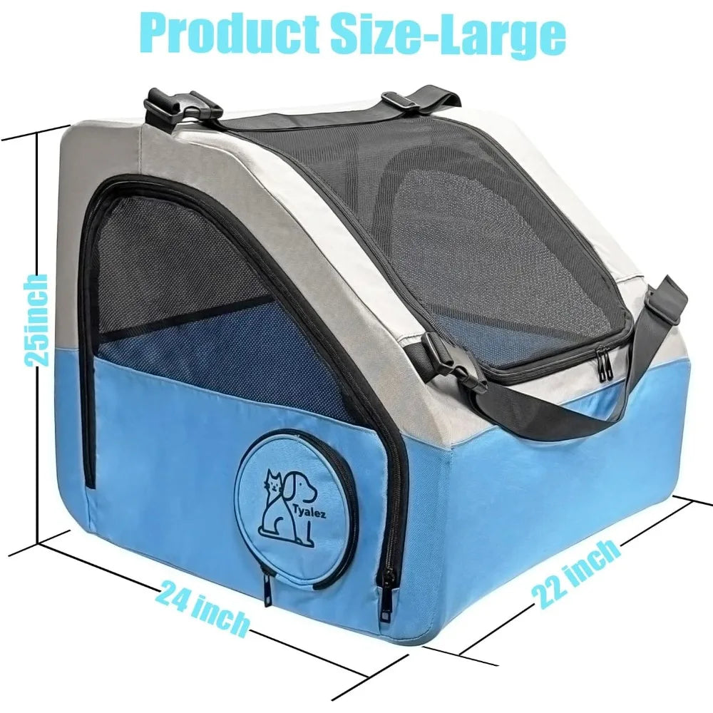 Portable Pet Crate for Car Travel, Dog & Cat Carrier with Secures Seatbelt & Headrest Strap.