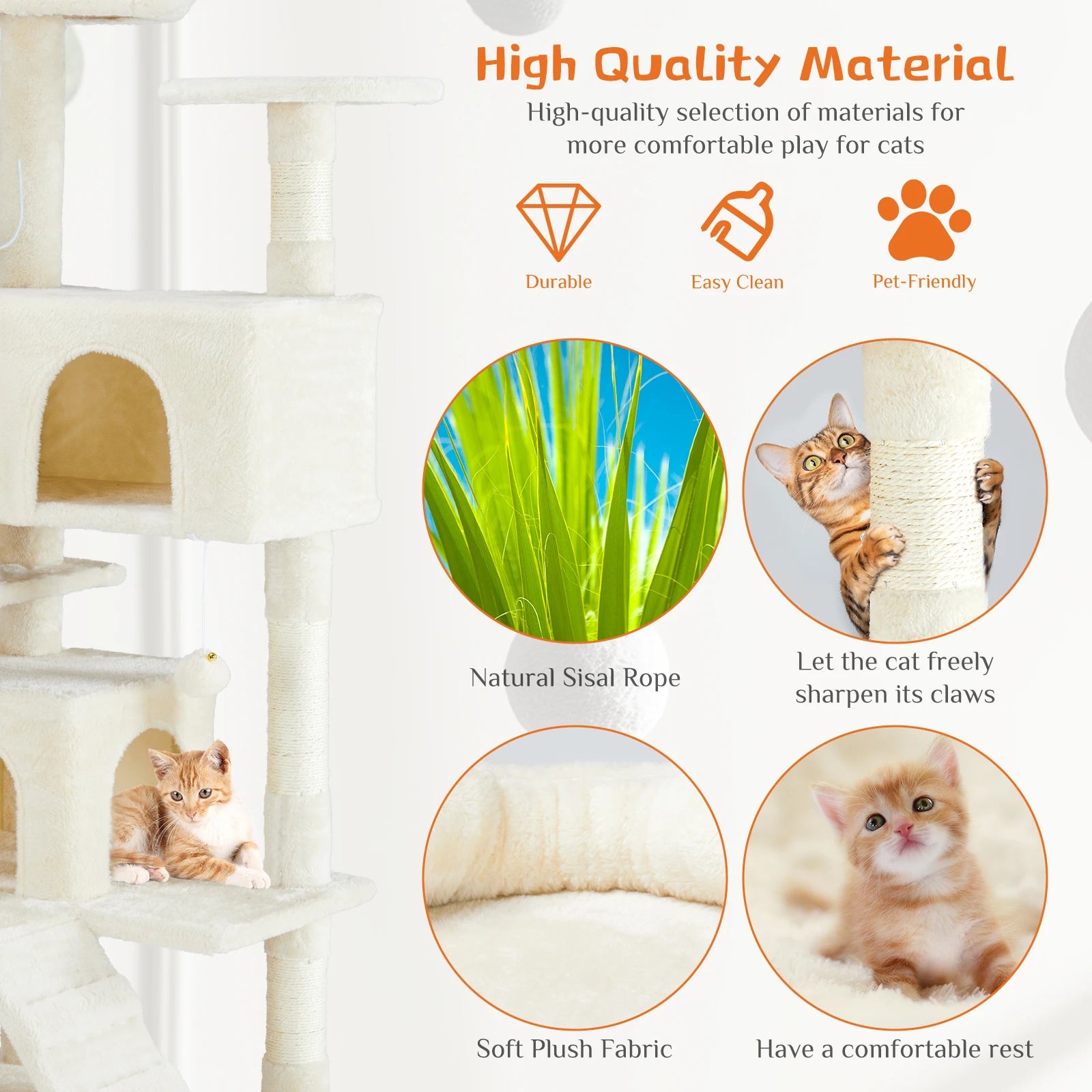 .Tall Multi-Level Cat Tree Tower for Indoor Pet Furniture Stable Kitty Play House.