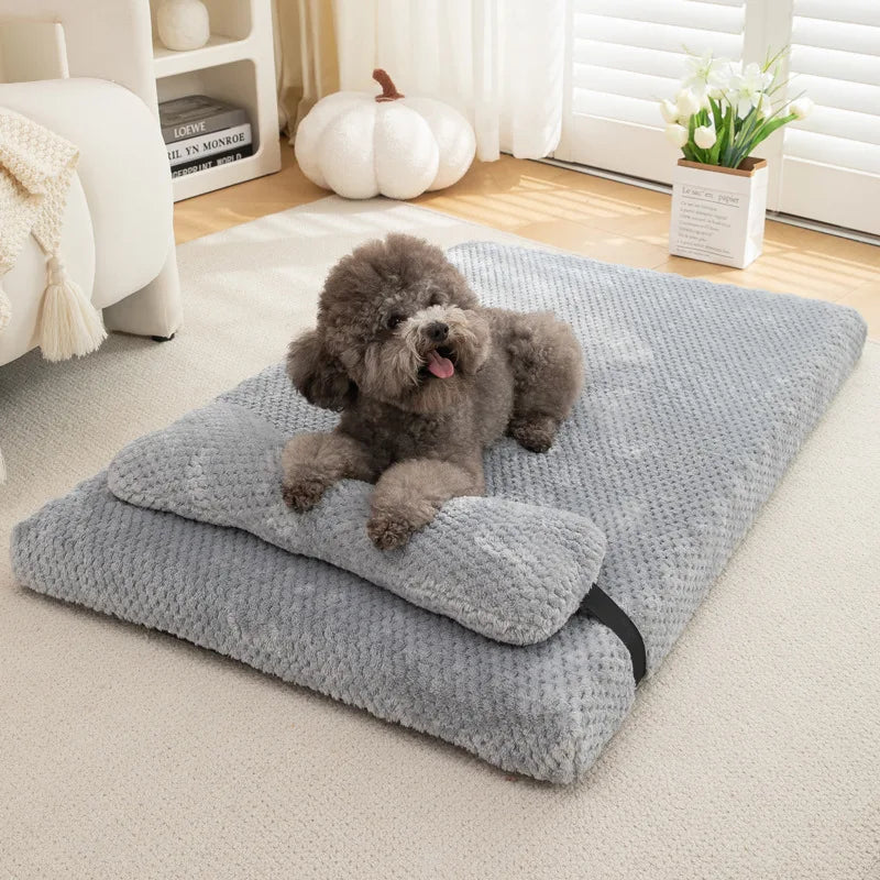Warm Calming Dog Bed with Pillow Fluffy Plush Dog Mat for Dogs.
