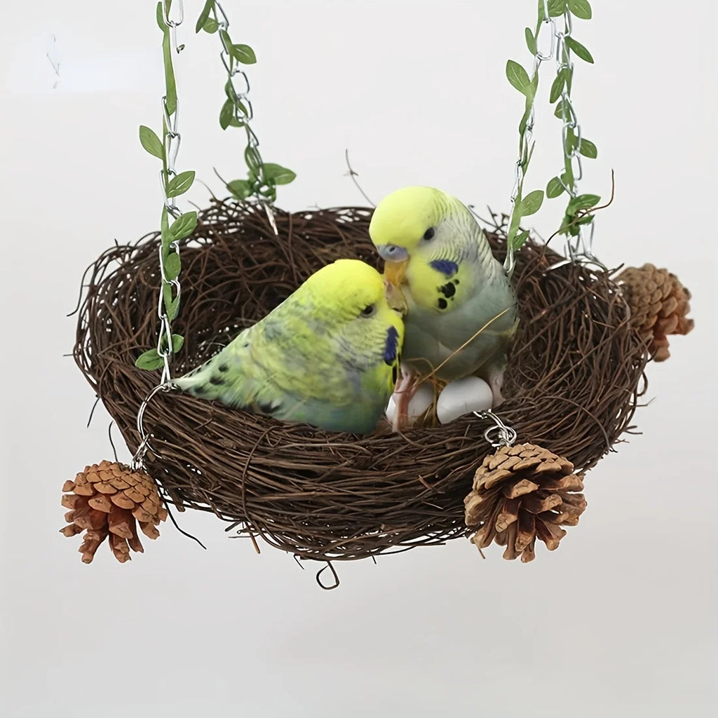Natural rattan bird cradle - suitable for parrots, comfortable perching toys.