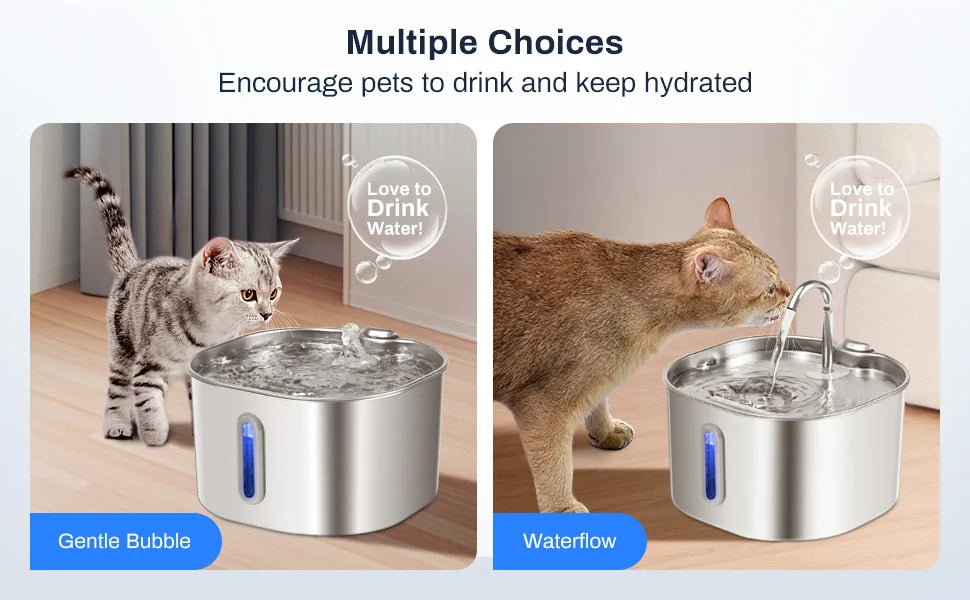 2.2L Stainless Steel Cat Water Fountain - Ultra Quiet Pet Fountain.