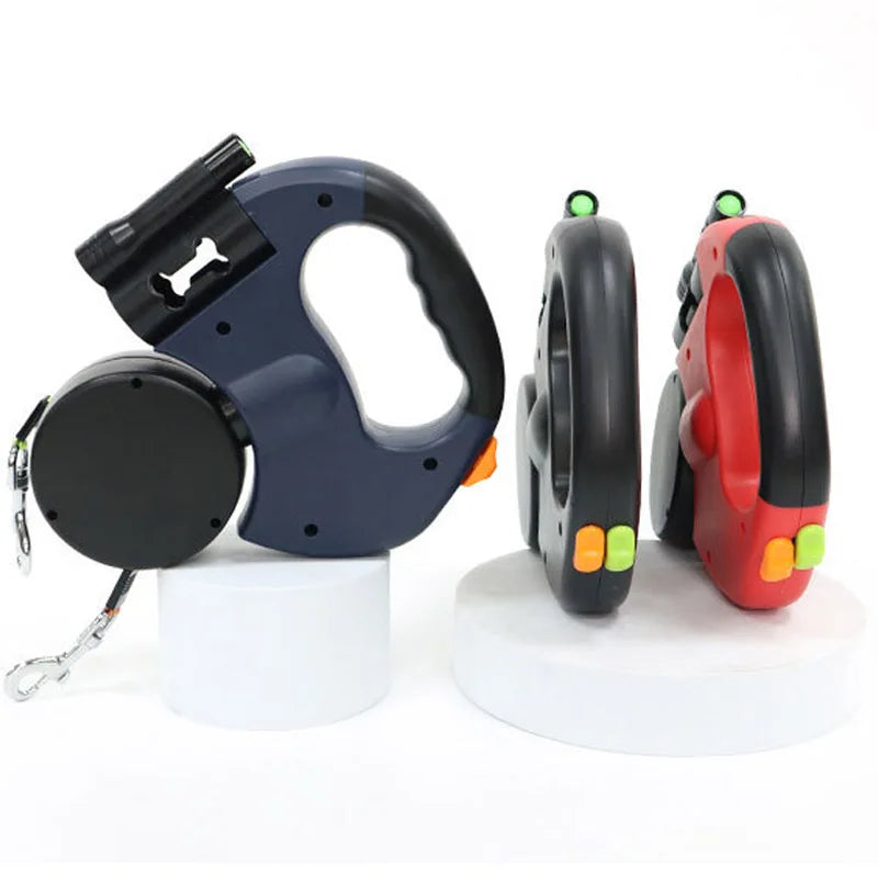 3in1 Double Head Automatic retractable Dog leash Flashlight Poop Bag Dispenser.