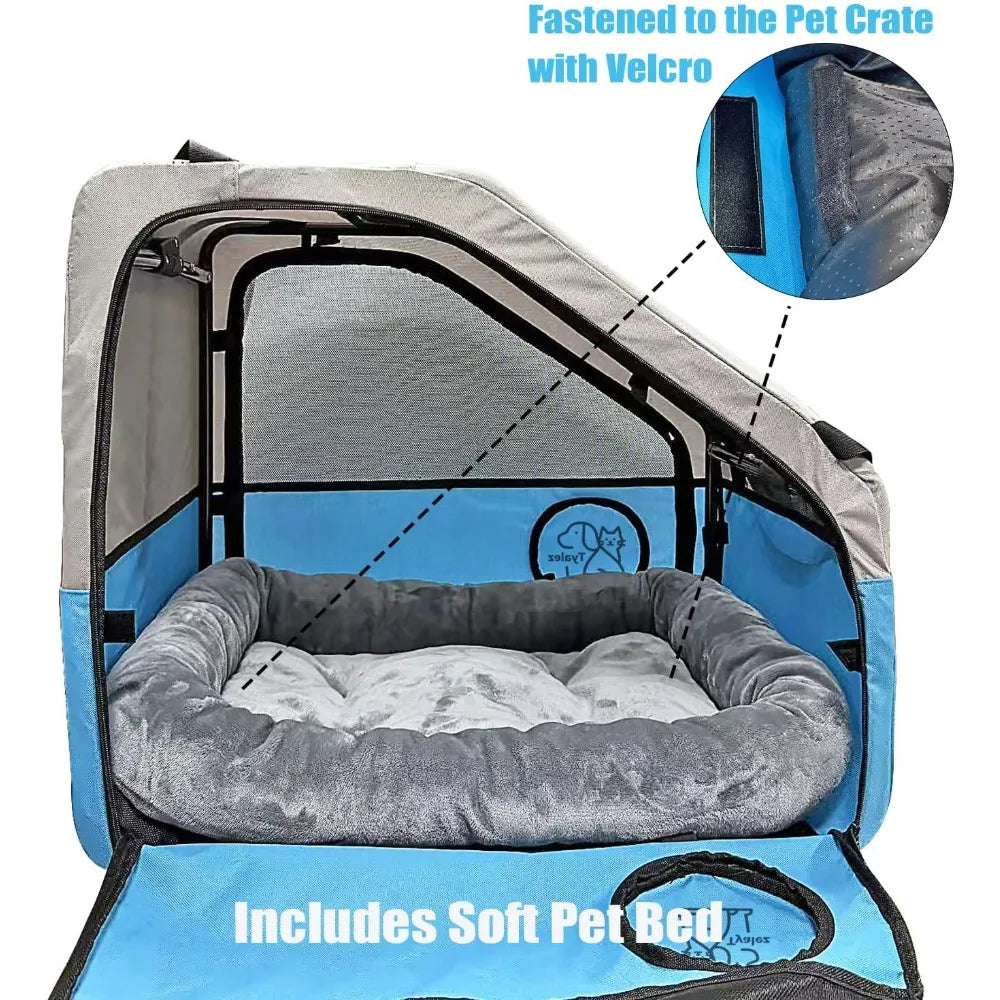 Portable Pet Crate for Car Travel, Dog & Cat Carrier with Secures Seatbelt & Headrest Strap.