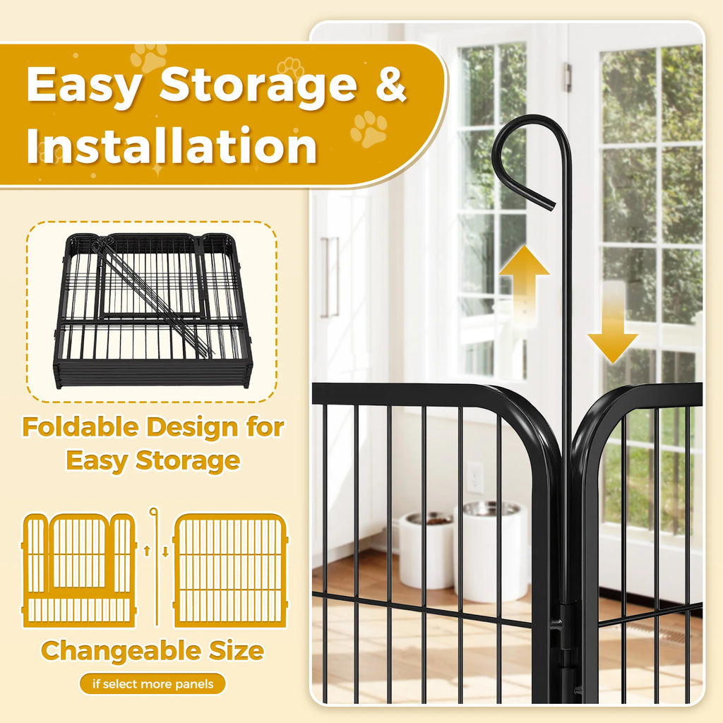 Dog Playpen with Door, Outdoor/Indoor Foldable Metal Pet Fence.