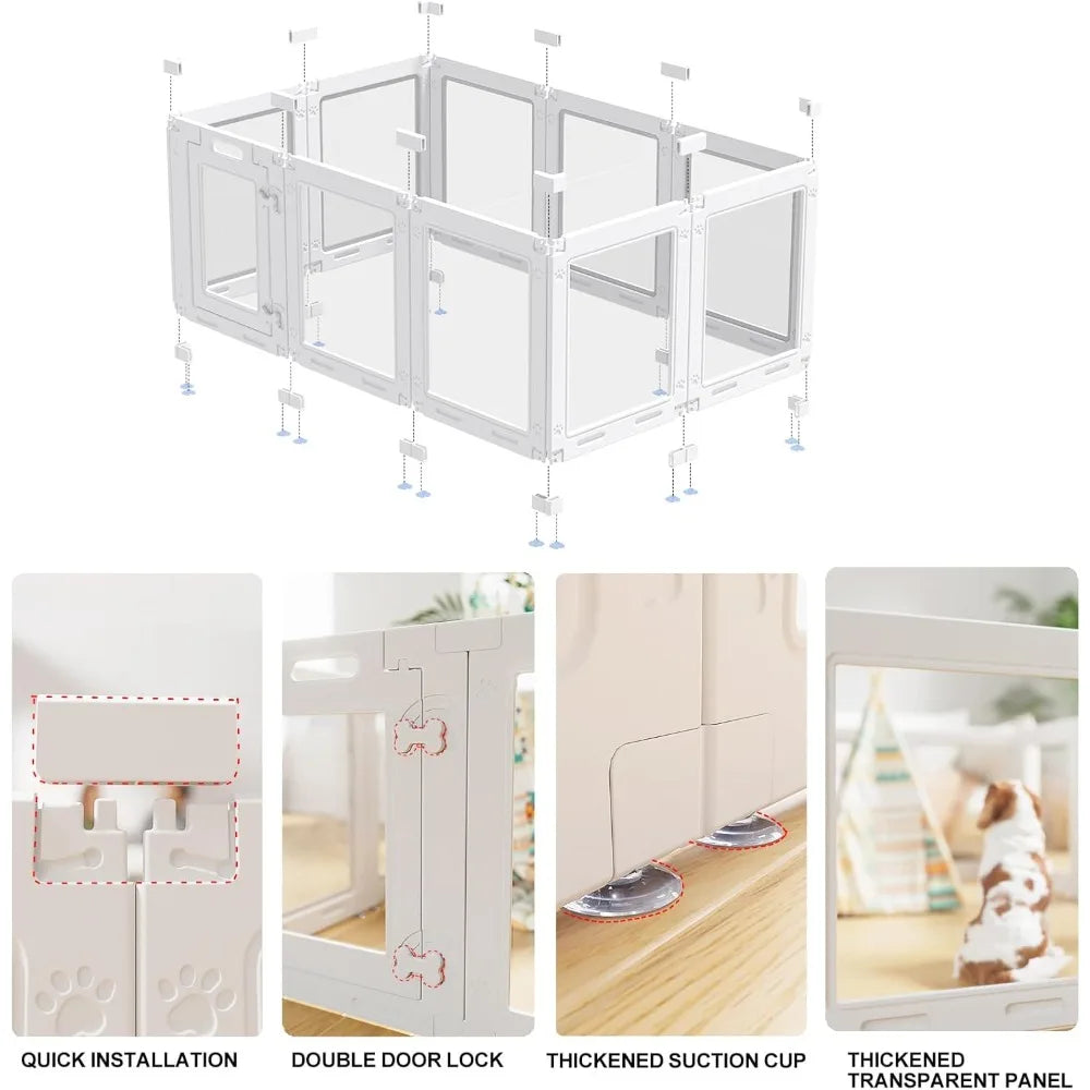 Acrylic Dog Playpen with Door, 23.6 Puppy Playpen, Easy Assemble Pet Fence.