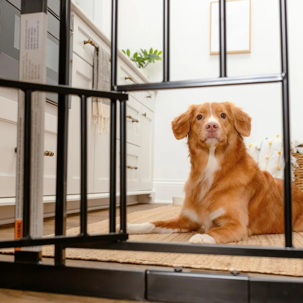 Extra Wide Walk-Through Pet Gate with Small Pet Door, Adjustable 29-36.5", Includes Mount Kits, Black