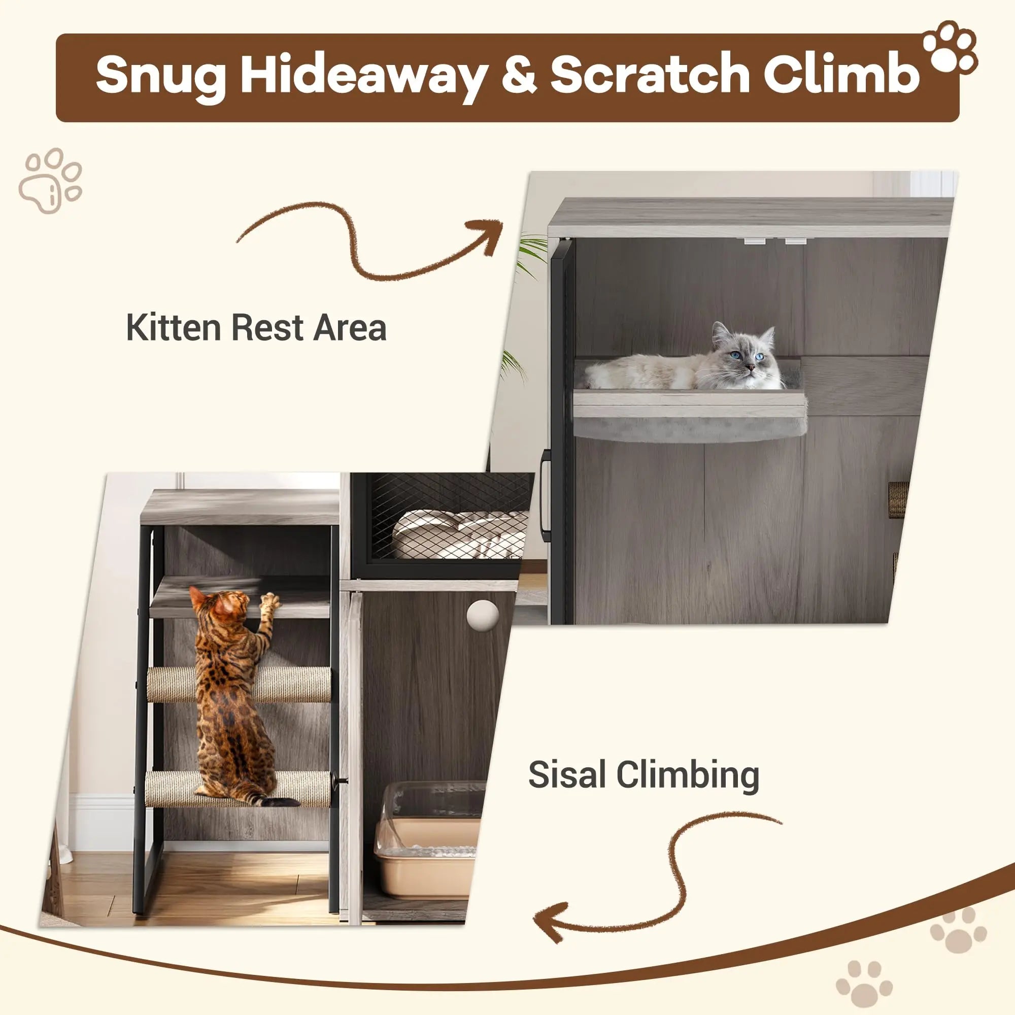 Multifunctional Cat Litter Box Furniture Enclosed With Doors.