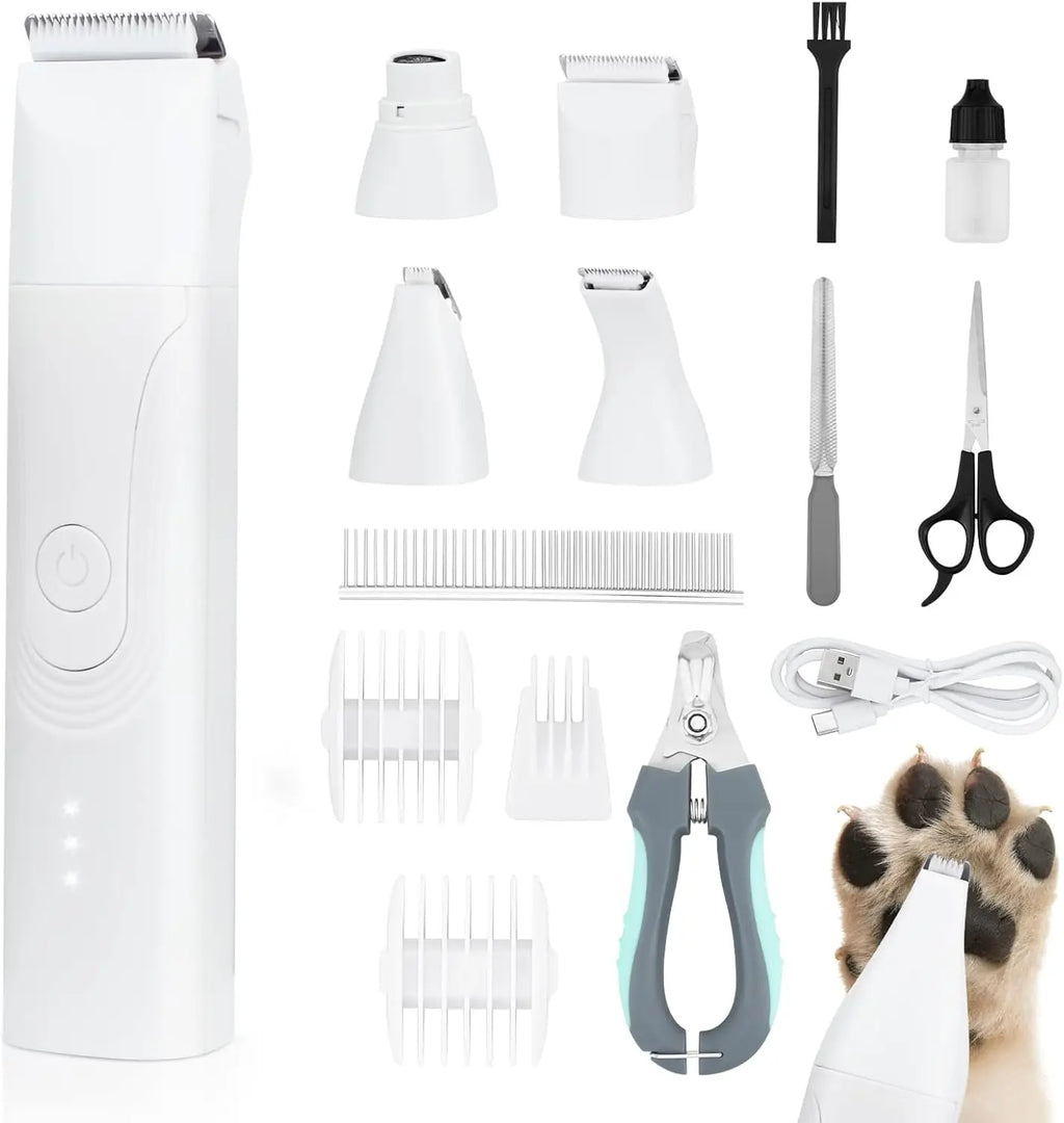 Dog Trimmer for Paws – 14 in 1 Cordless Dog Grooming Kit with Quiet Nail Grinder & Hair Clippers