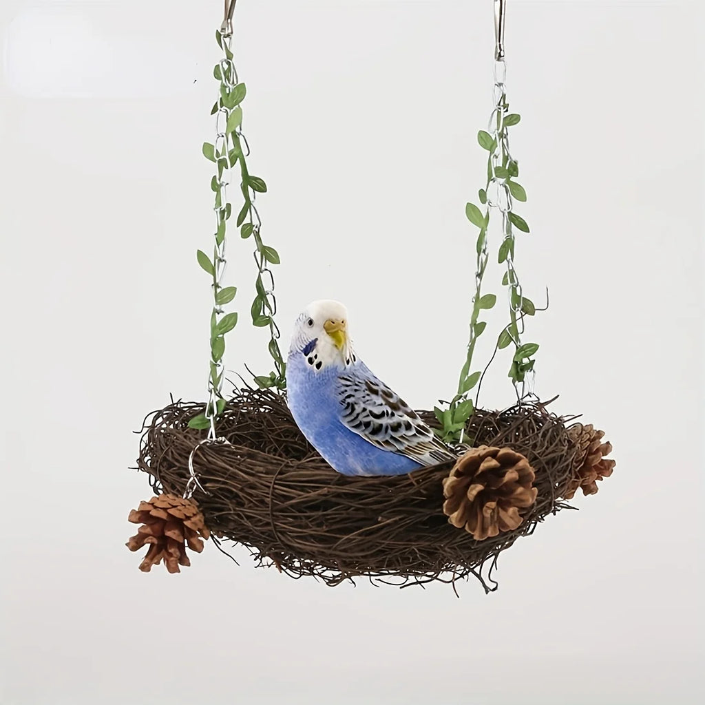 Natural rattan bird cradle - suitable for parrots, comfortable perching toys.
