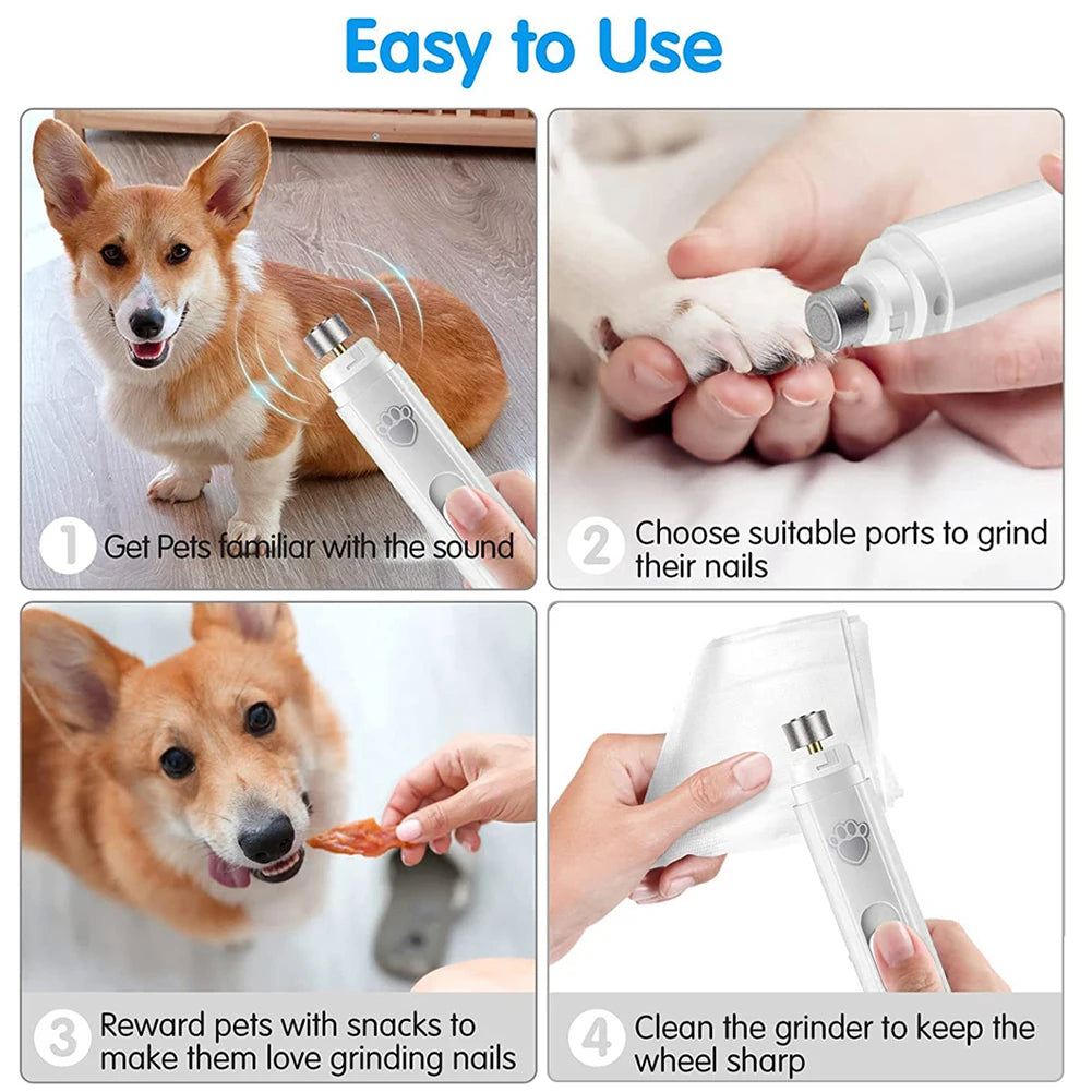 Electric Dog Nail Grinder USB Rechargeable LED Light Pet Nail Trimmer.