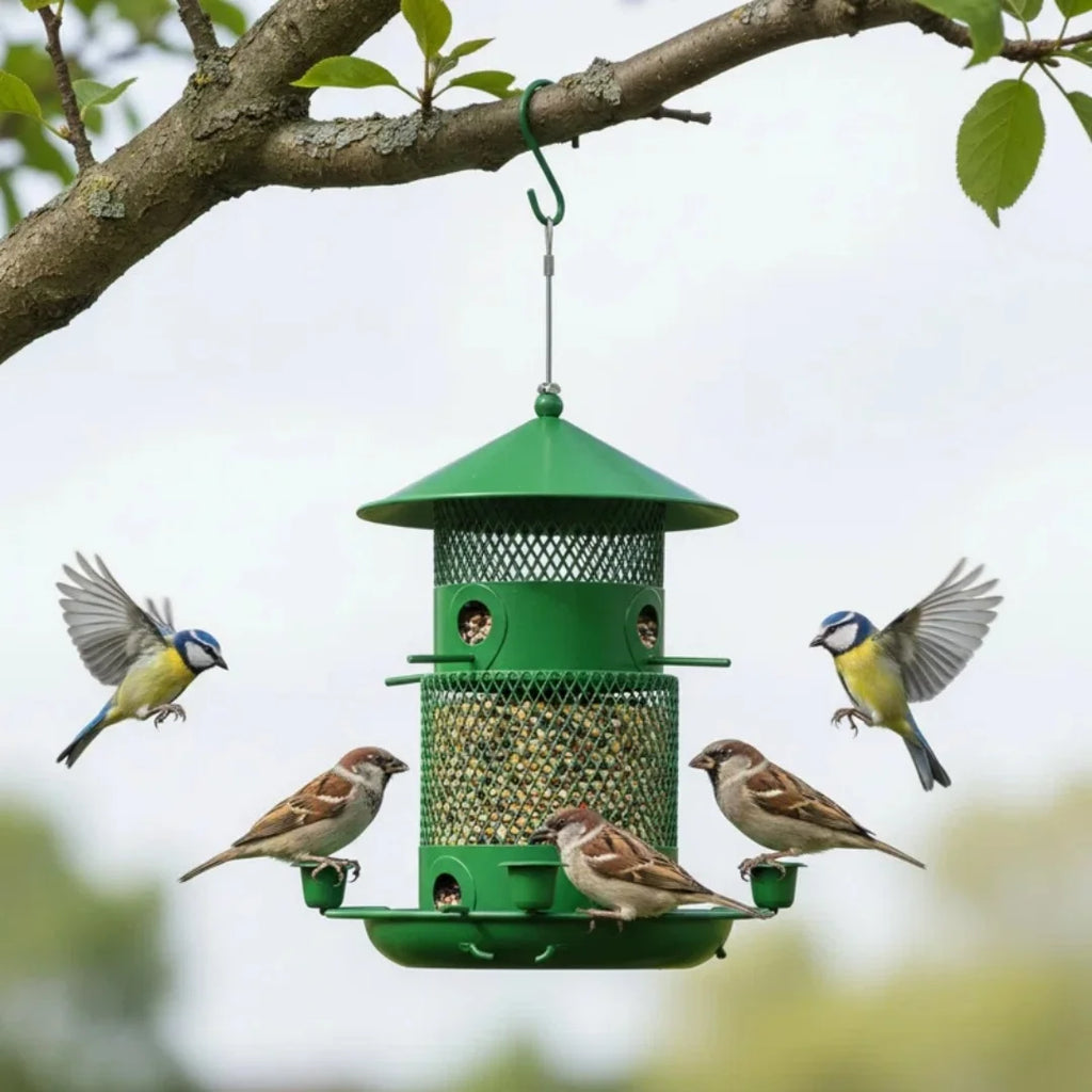 2 Tier Metal Bird Feeder for Outdoors Hanging Wild Bird Feeders Large Seed Capacity.