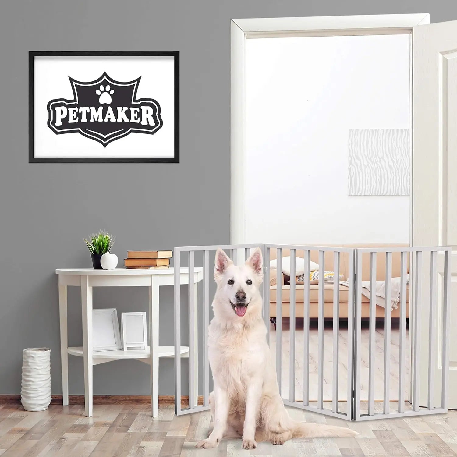 3-Panel Foldable Dog Gate for Stairs and Doorways.